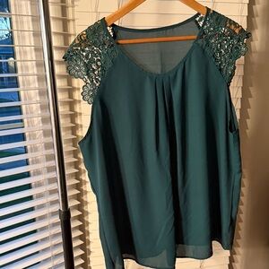 SHEIN Teal Lace Shoulder Blouse